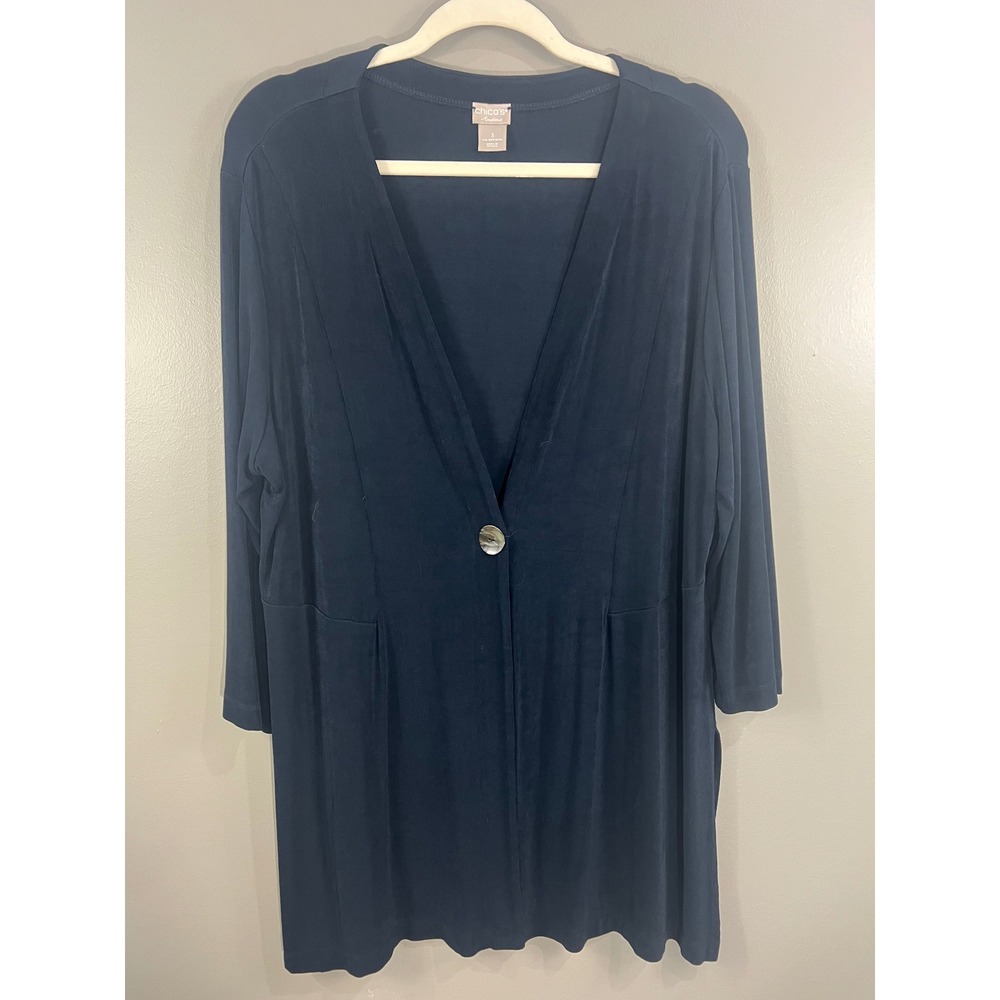 Chico's Travelers Cardigan Womens 3 XL Navy Blue Great Single Button Ribbed